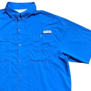 Columbia PFG Men's Blue Short Sleeve Fishing Shirt Omni Shade Sun Protection L